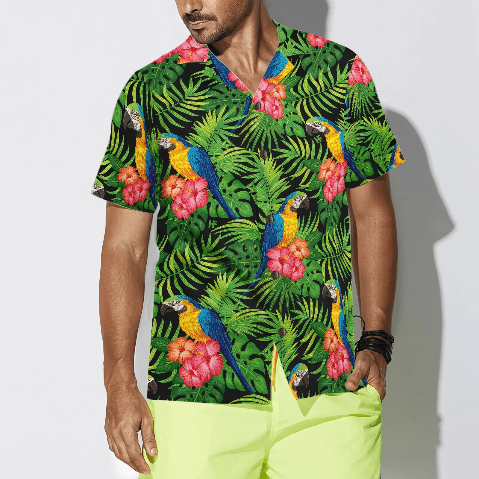 Parrots Hibiscus And Palm Leaves Hawaiian Shirt, Colorful Summer Aloha Shirts For Men Women, Perfect Gift For Husband, Wife, Boyfriend, Friend - Image 4