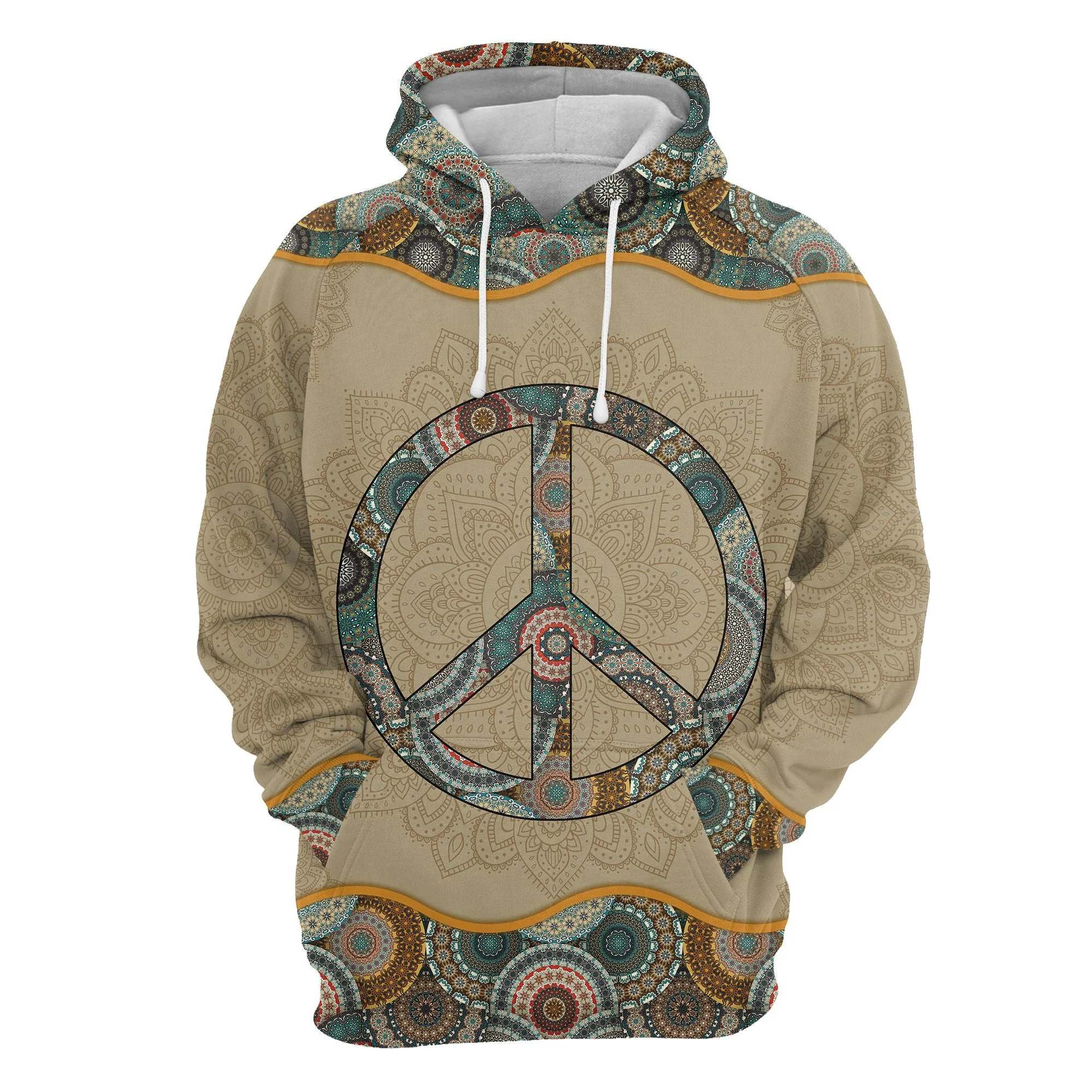 Peace Hippie Mandala Pullover Premium Hoodie, Perfect Outfit For Men And Women On Christmas New Year Autumn Winter - Image 2