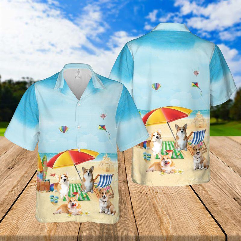 Pembroke Welsh Corgi Aloha Hawaiian Shirts For Summer, Dog Beach Picture Hawaiian Shirt For Men Women, Best Gift For Friend, Dog Lovers, Dog Mom Dad - Image 2