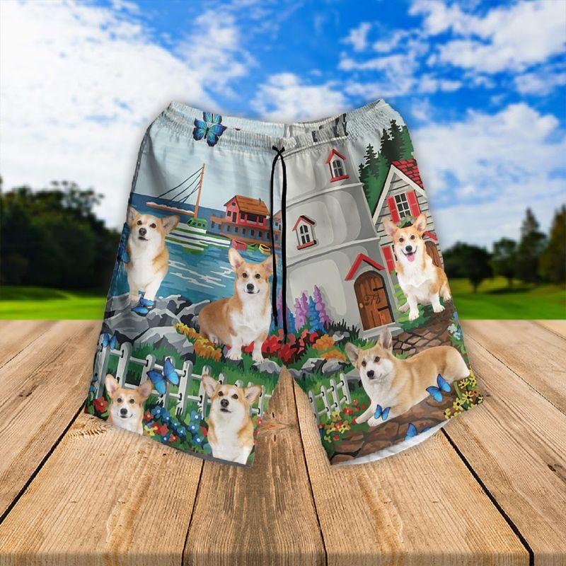 Pembroke Welsh Corgi Aloha Hawaiian Shirts For Summer, Lighthouse Peaceful Beach Art Theme Hawaiian Set For Men Women, Gift For Dog Lover, Dog Mom Dad - Image 3