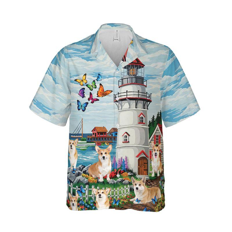 Pembroke Welsh Corgi Aloha Hawaiian Shirts For Summer, Lighthouse Peaceful Beach Art Theme Hawaiian Set For Men Women, Gift For Dog Lover, Dog Mom Dad - Image 4