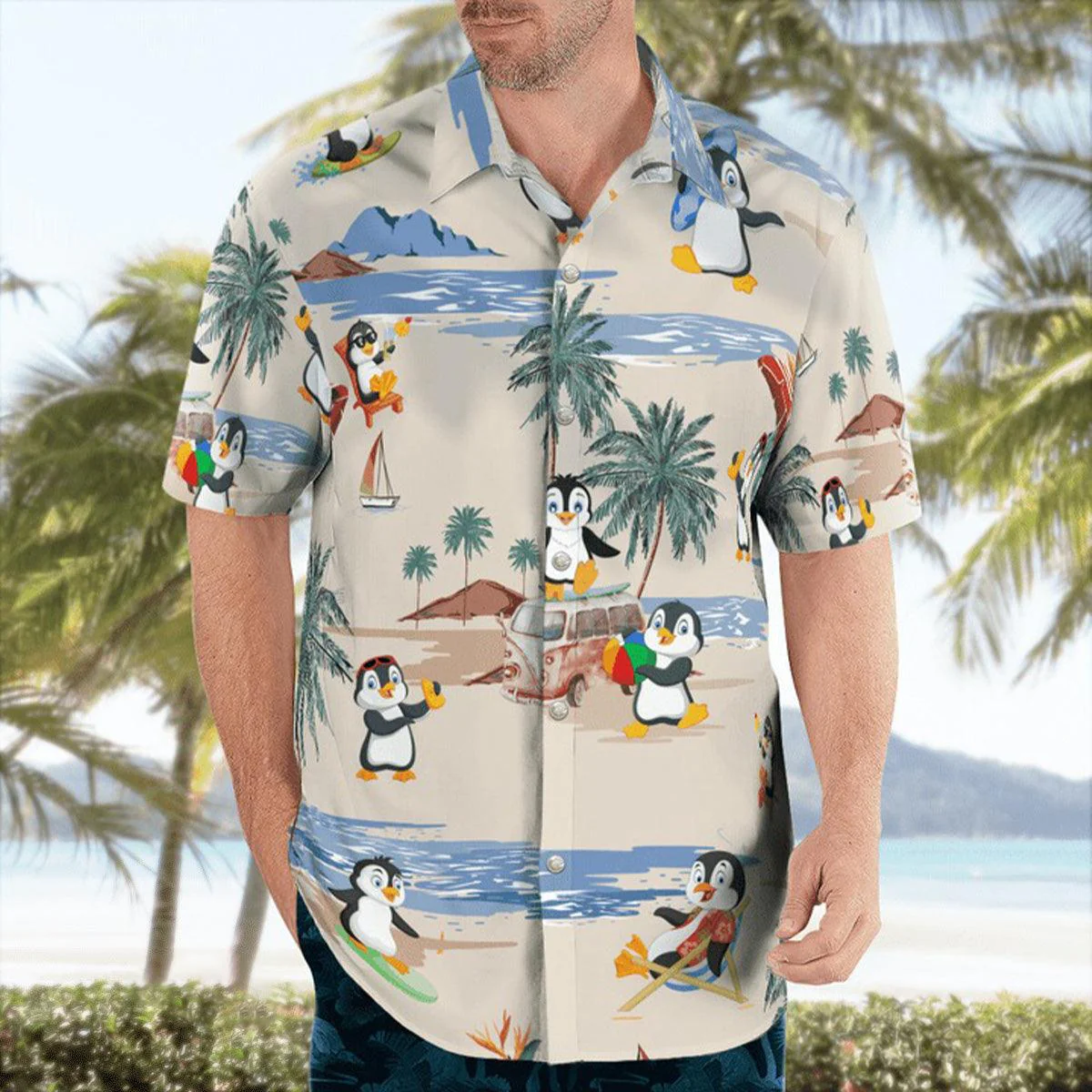 Penguin Aloha Hawaiian Shirt, Penguin Beach Pattern Hawaiian Shirt, Penguin Aloha Shirt For Summer- Perfect Gift For Men, Women, Penguin Lover, Friend - Image 4