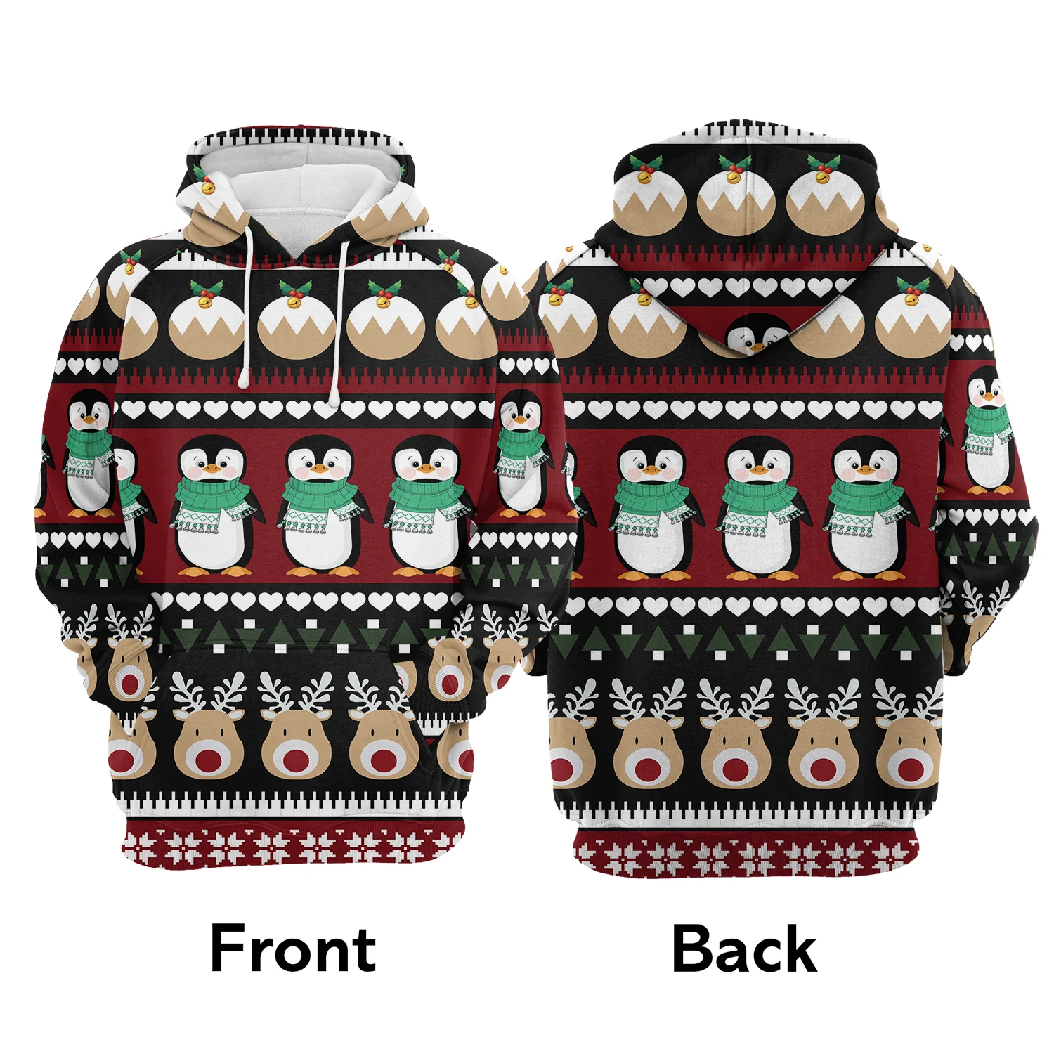 Penguin & Reindeer Christmas Pullover Premium Hoodie, Perfect Outfit For Men And Women On Christmas New Year Autumn Winter - Image 2