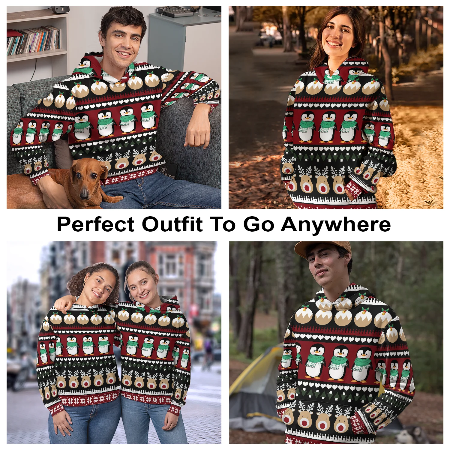 Penguin & Reindeer Christmas Pullover Premium Hoodie, Perfect Outfit For Men And Women On Christmas New Year Autumn Winter - Image 3
