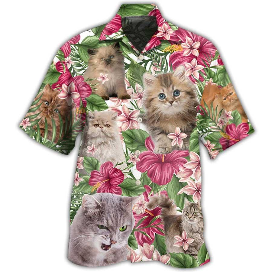 Persian Cat Hawaiian Shirt For Summer, Cat Tropical Floral, Best Colorful Cool Cat Hawaiian Shirts Outfit For Men Women, Friend, Team, Cat Lovers