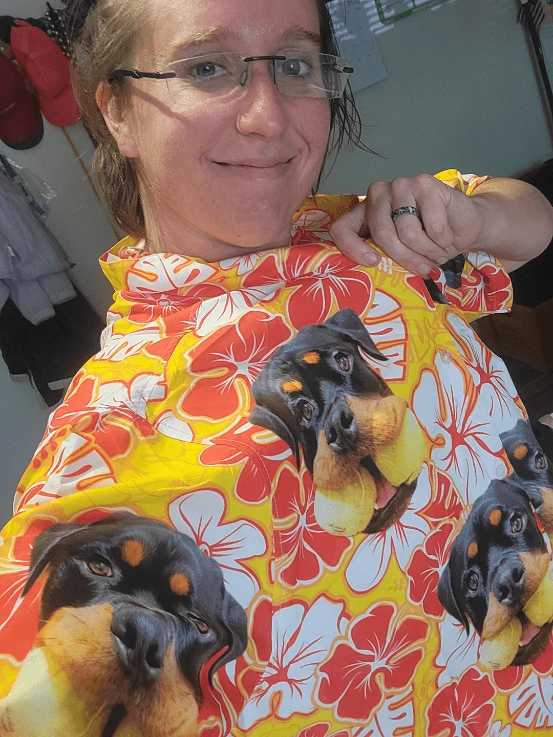 Persionalized Hawaiian Shirts With Pet Face - Leaves Flowers Pattern Yellow Color Aloha Shirts - Personalized Dog Face Hawaiian Shirts For Men Women - Image 5