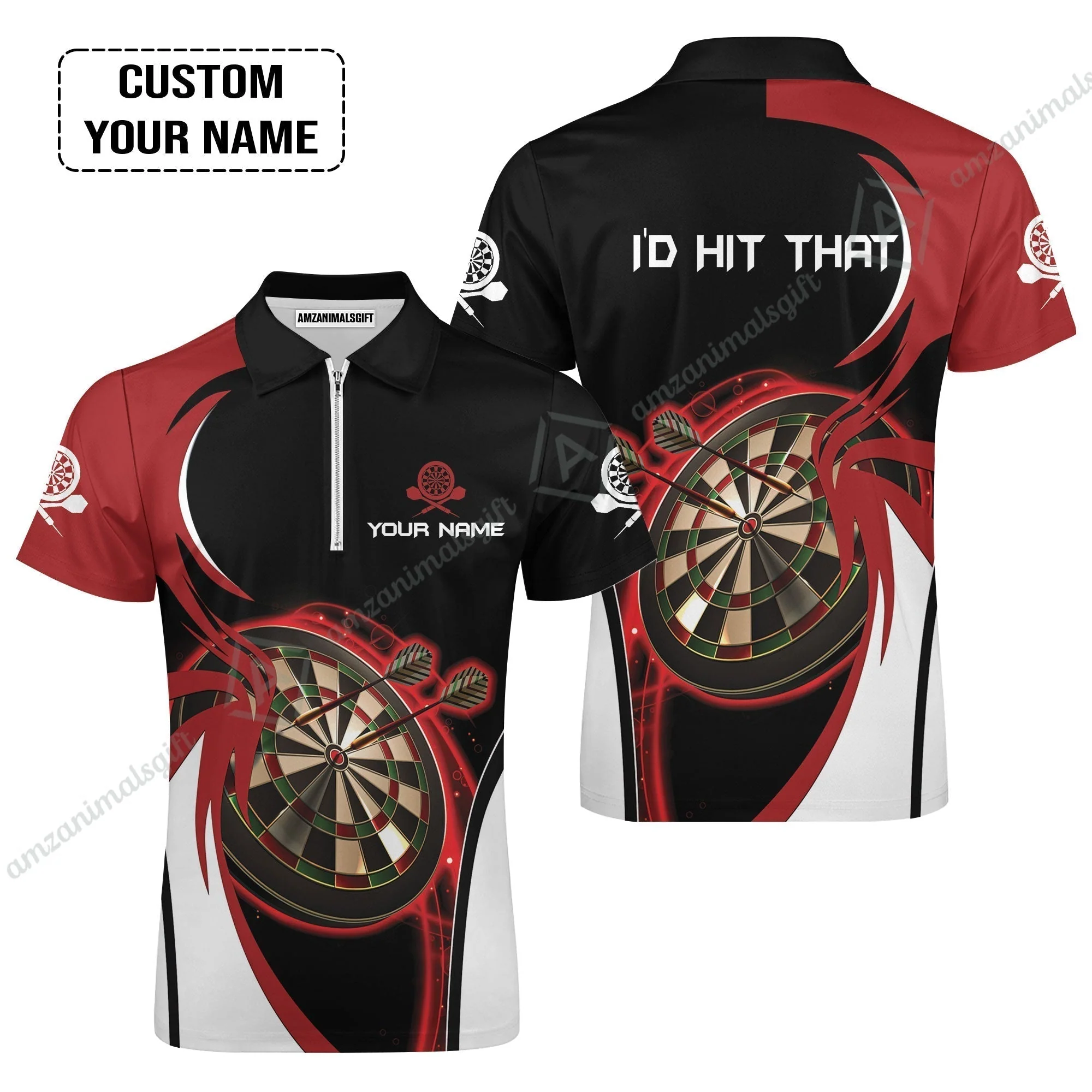Personalised Darts Hawaiian Shirt, I'D Hit That Darts Red Black Background Custom Name Hawaiian Shirt - Image 5