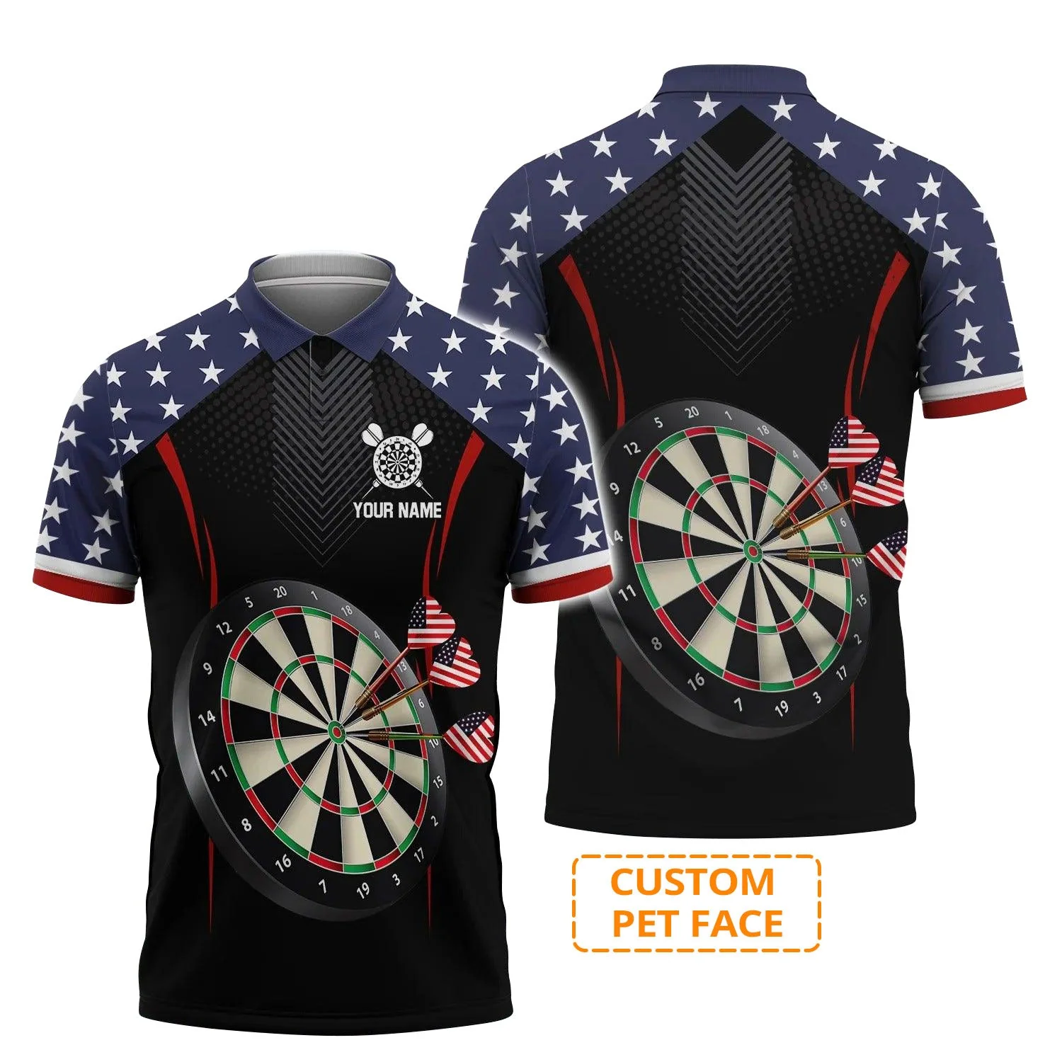 Personalised Darts Long Sleeve Shirt, Darts American Flag Black Background Custom Name Long Sleeve Shirt - Perfect Gift For Men, Darts Player, Darts Lover - Image 5