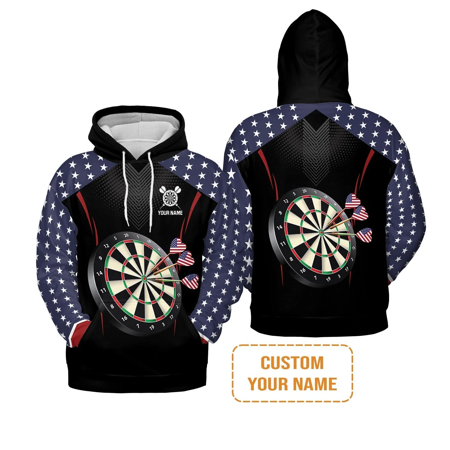 Personalised Darts Long Sleeve Shirt, Darts American Flag Black Background Custom Name Long Sleeve Shirt - Perfect Gift For Men, Darts Player, Darts Lover - Image 6