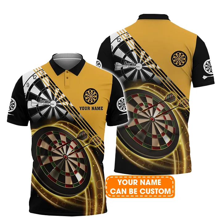 Personalised Darts Polo Shirts, Darts Gold And Black Background Custom Name Men Polo Shirt - Perfect Gift For Men, Darts Player, Dart Lovers - Image 2