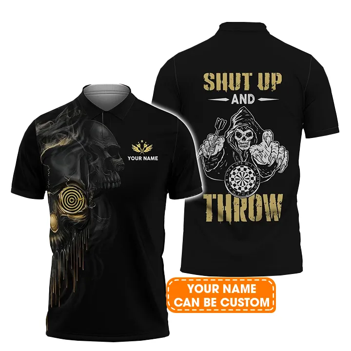 Personalised Darts Polo Shirts , Darts Skull Polo Shirt, Shut Up and Throw Custom Name Men Polo Shirt- Perfect Gift For Men, Darts Player, Dart Lovers - Image 2