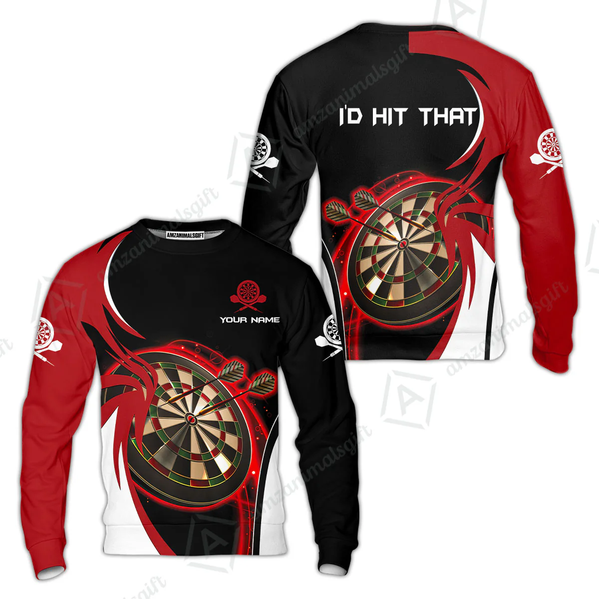 Personalised Darts Men Polo Shirts, I'D Hit That Darts Red Black Background Custom Name Polo Shirts - Image 10