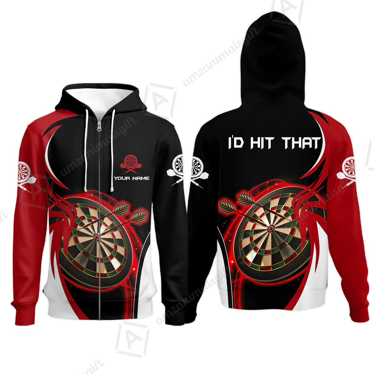 Personalised Darts Men Polo Shirts, I'D Hit That Darts Red Black Background Custom Name Polo Shirts - Image 11