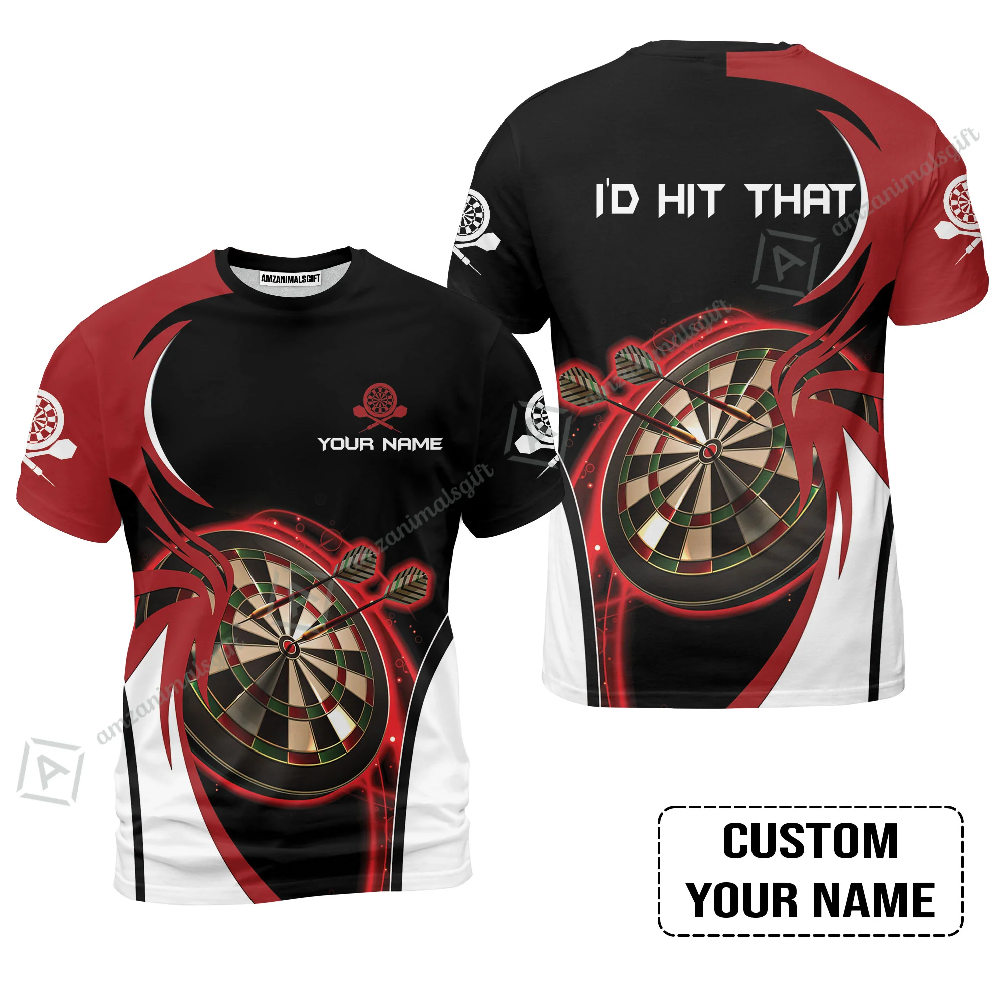Personalised Darts Men Polo Shirts, I'D Hit That Darts Red Black Background Custom Name Polo Shirts - Image 3