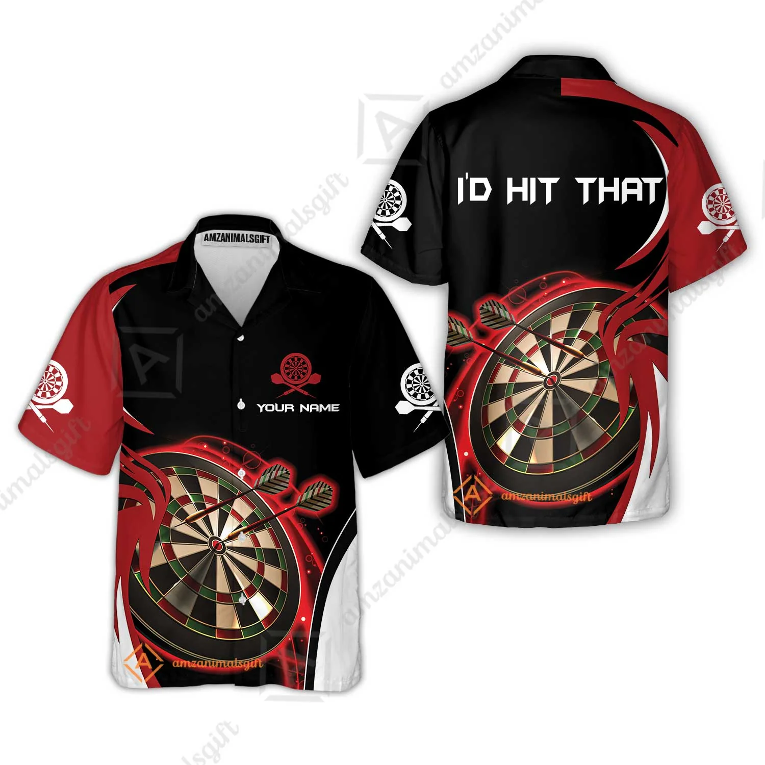 Personalised Darts Men Polo Shirts, I'D Hit That Darts Red Black Background Custom Name Polo Shirts - Image 4