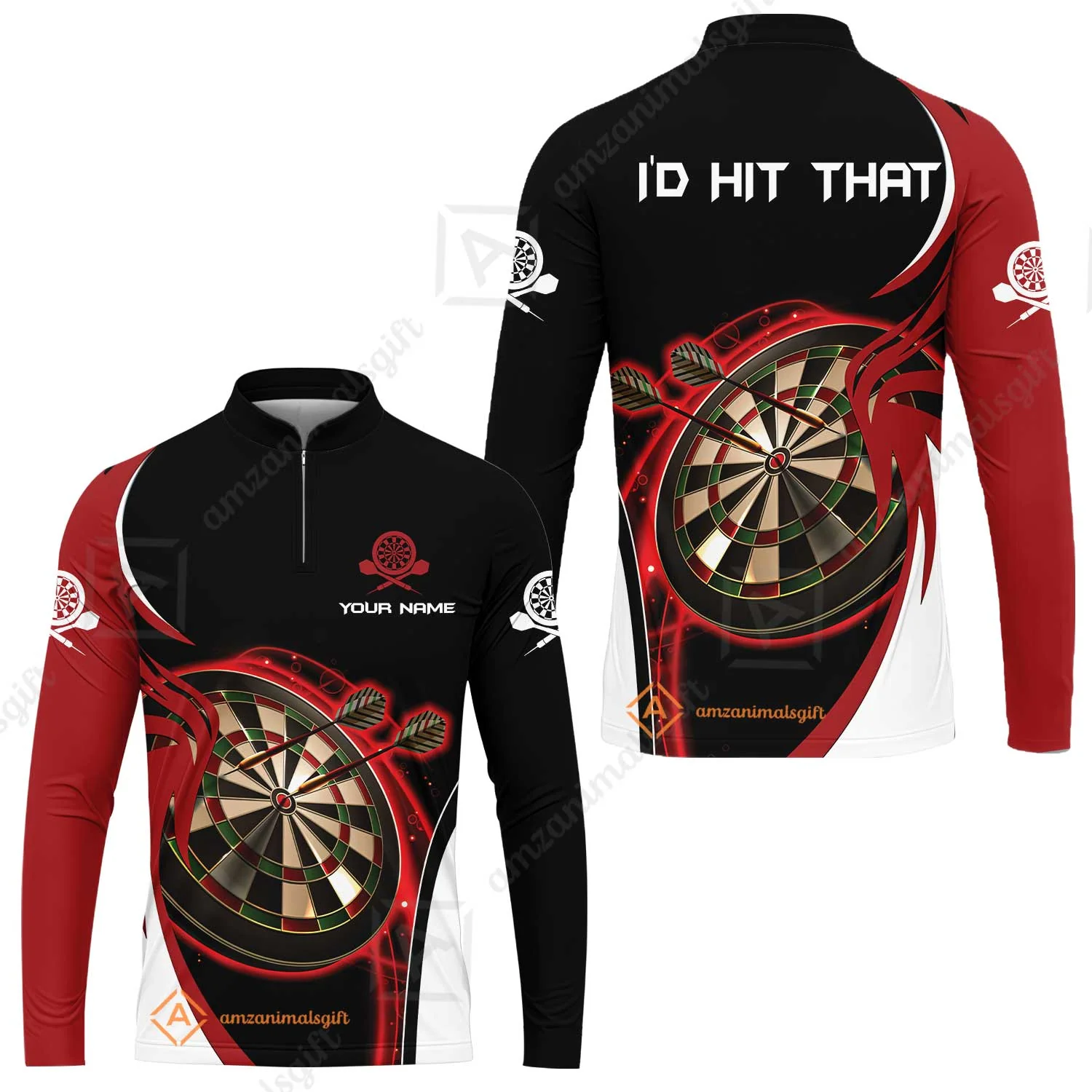Personalised Darts Men Polo Shirts, I'D Hit That Darts Red Black Background Custom Name Polo Shirts - Image 5