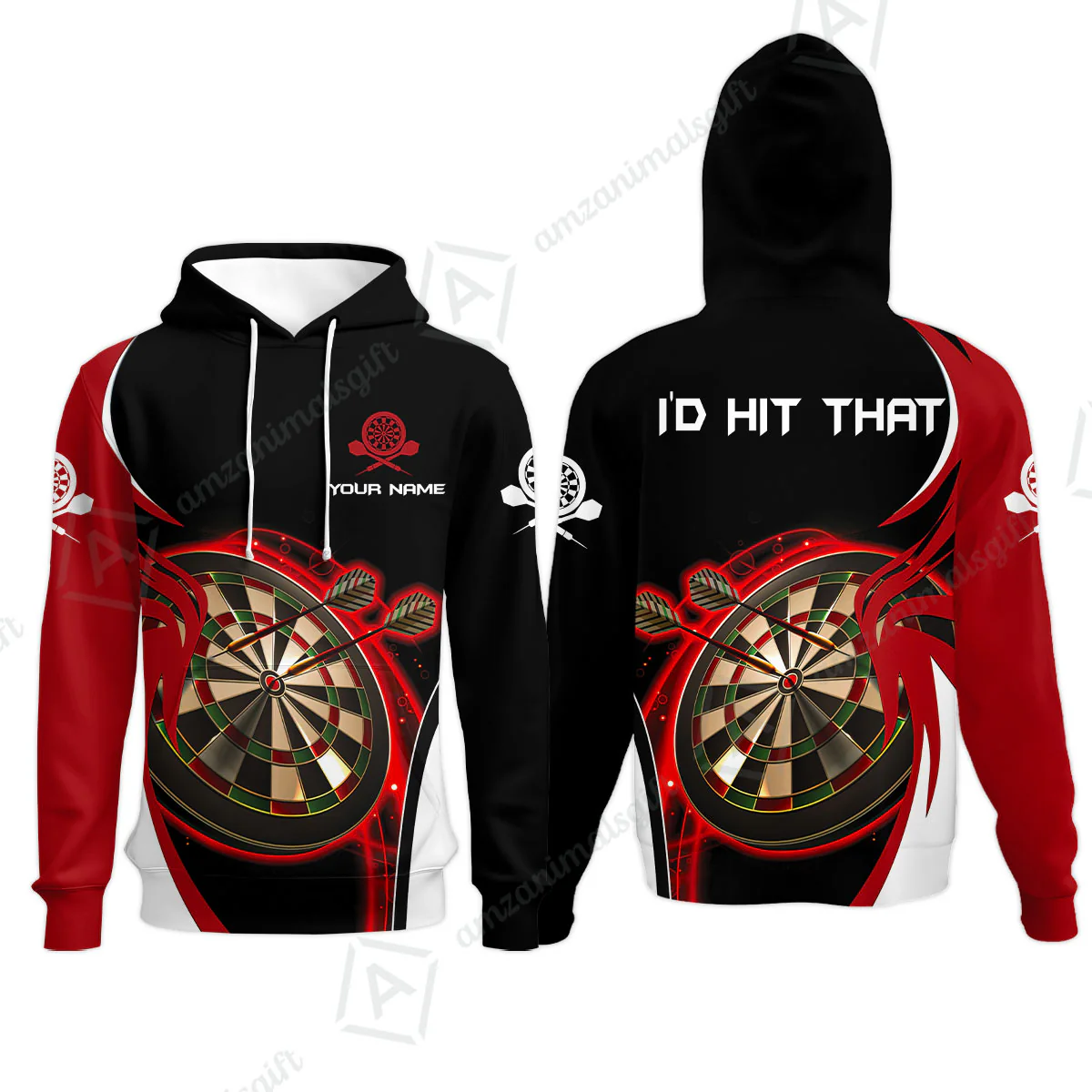 Personalised Darts Men Polo Shirts, I'D Hit That Darts Red Black Background Custom Name Polo Shirts - Image 9