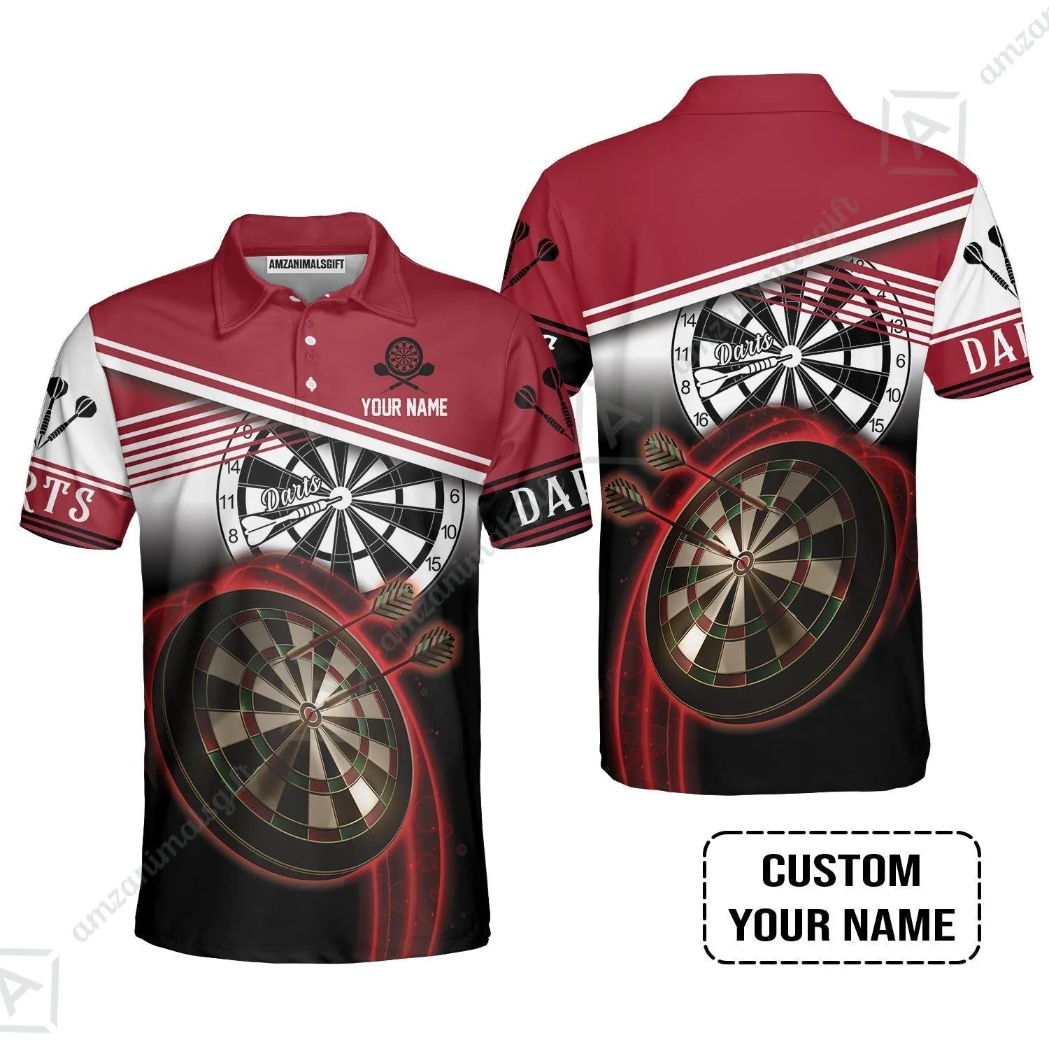 Personalised Darts Sweatshirt, Darts Red Black & White Background Custom Name Sweatshirt - Image 6