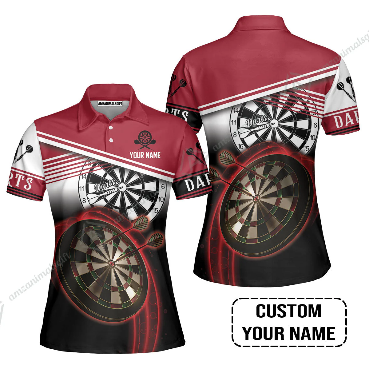 Personalised Darts Sweatshirt, Darts Red Black & White Background Custom Name Sweatshirt - Image 7