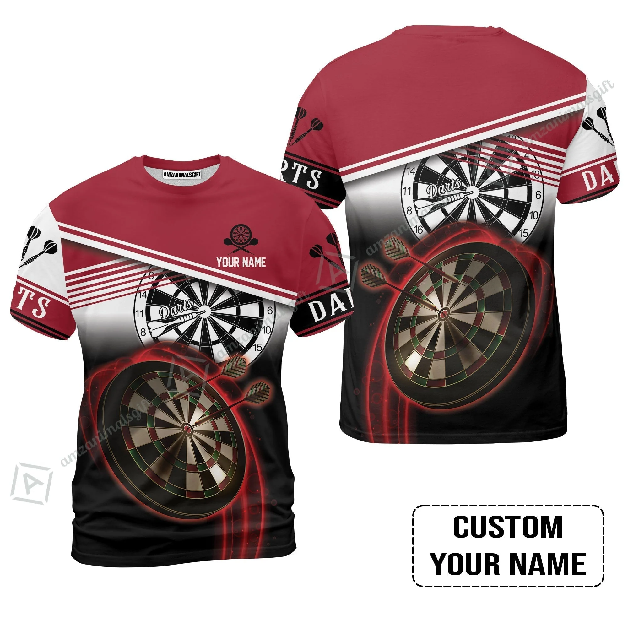 Personalised Darts Sweatshirt, Darts Red Black & White Background Custom Name Sweatshirt - Image 9