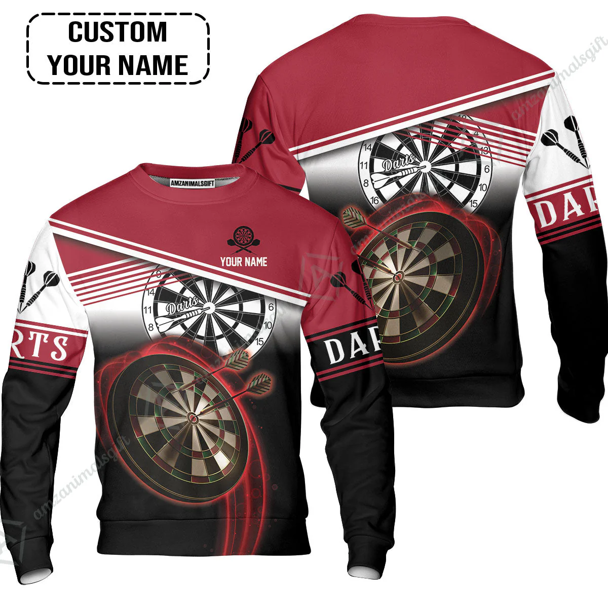 Personalised Darts Women Polo Shirt, Darts Red Black & White Background Custom Name Women Polo Shirt - Image 3