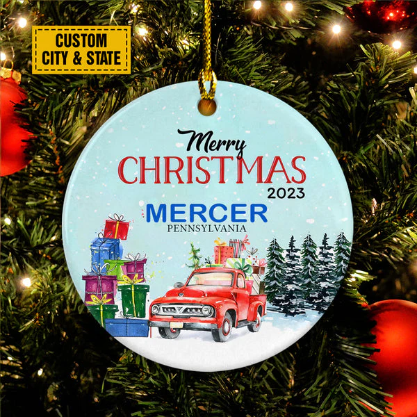 Personalize Ceramic Christmas Ornament - Custom Merry Christmas 2023 Circle Ceramic Ornament, Perfect Gift For Christmas - Image 2
