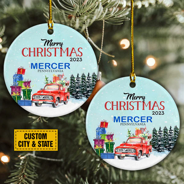 Personalize Ceramic Christmas Ornament - Custom Merry Christmas 2023 Circle Ceramic Ornament, Perfect Gift For Christmas - Image 3