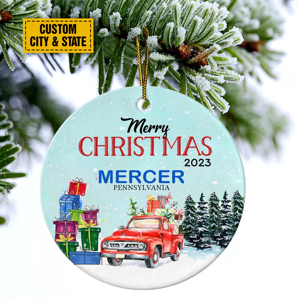 Personalize Ceramic Christmas Ornament - Custom Merry Christmas 2023 Circle Ceramic Ornament, Perfect Gift For Christmas - Image 4