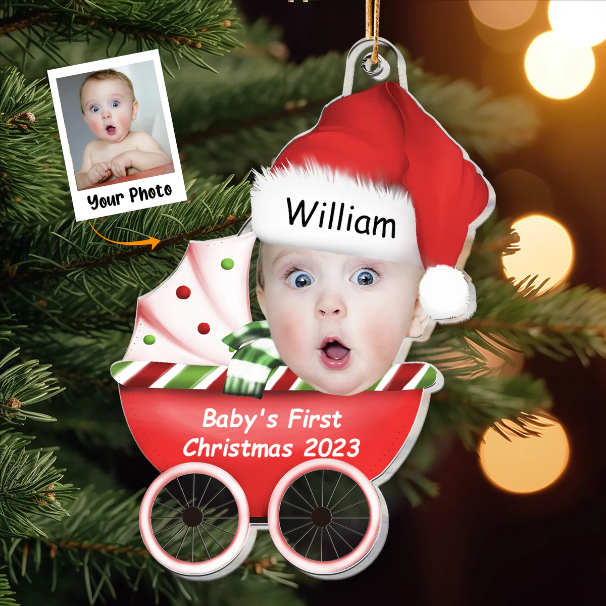Personalized Acrylic Baby Photo Ornament, Celebrating the baby's first Christmas Photo Acrylic Ornament For Christmas, Best Gift idea for the new Mom & Dad - Image 3