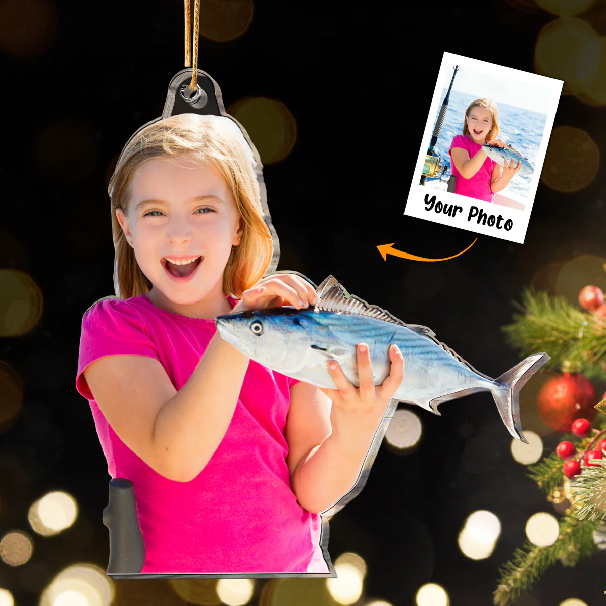 Personalized Acrylic Fishing Photo Ornament, Custom Your Fishing Photo Acrylic Ornament For Christmas, Perfect Gift For Fishing Lovers, Christmas - Image 2