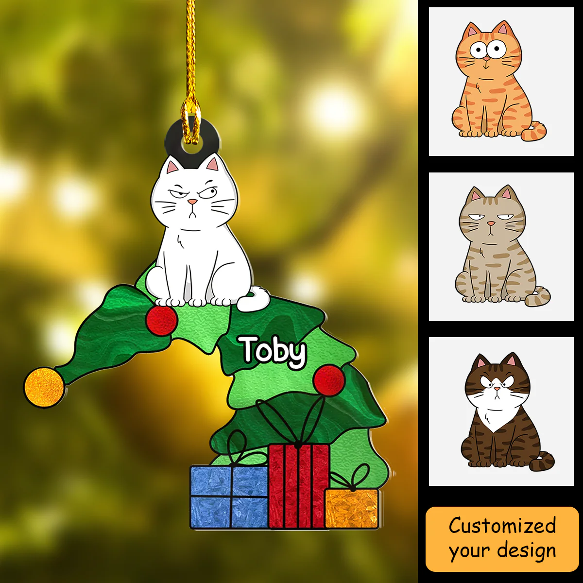 Personalized Acrylic Ornament Funny Naughty Cat On Falling Christmas Tree, Perfect Christmas Decorations - Image 2
