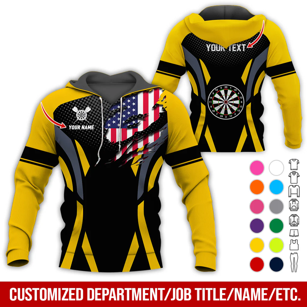 Personalized American Flag Darts Premium Hoodie, Custom Name & Text Darts Hoodie, Perfect Gift For Darts Lovers, Friend, Family - Image 3
