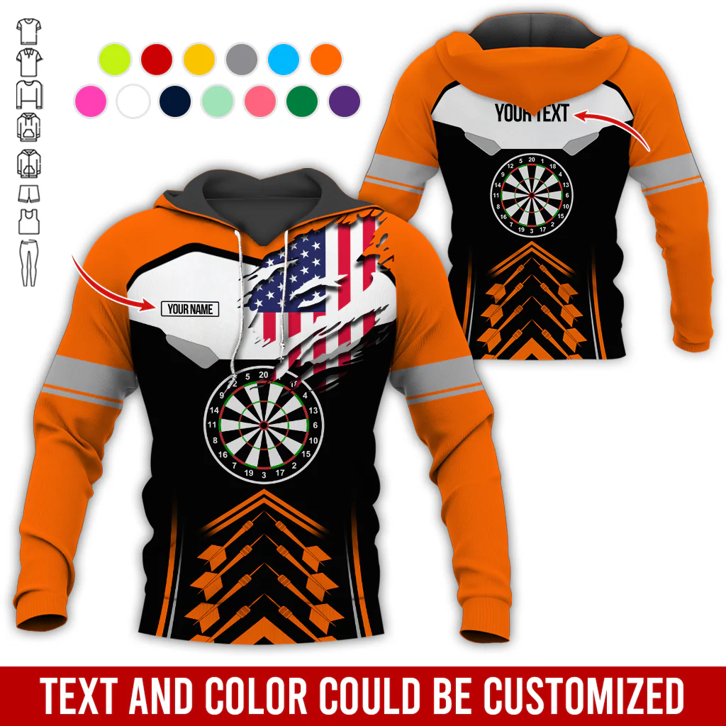 Personalized American Flag Darts Premium Hoodie, Customized Name & Text Darts Black & White Hoodie, Perfect Gift For Darts Lovers, Darts Player - Image 10
