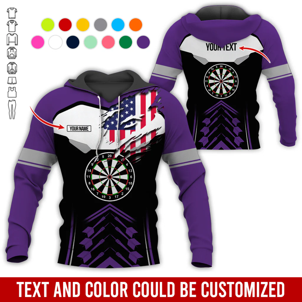 Personalized American Flag Darts Premium Hoodie, Customized Name & Text Darts Black & White Hoodie, Perfect Gift For Darts Lovers, Darts Player - Image 12