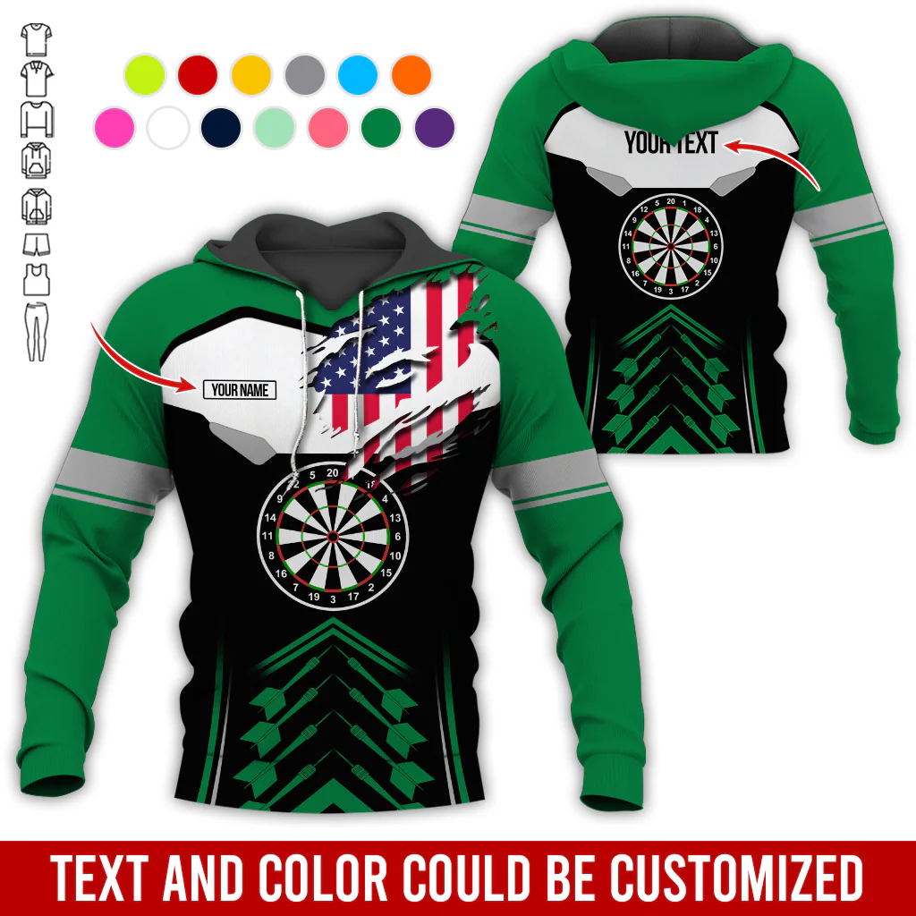 Personalized American Flag Darts Premium Hoodie, Customized Name & Text Darts Black & White Hoodie, Perfect Gift For Darts Lovers, Darts Player - Image 6