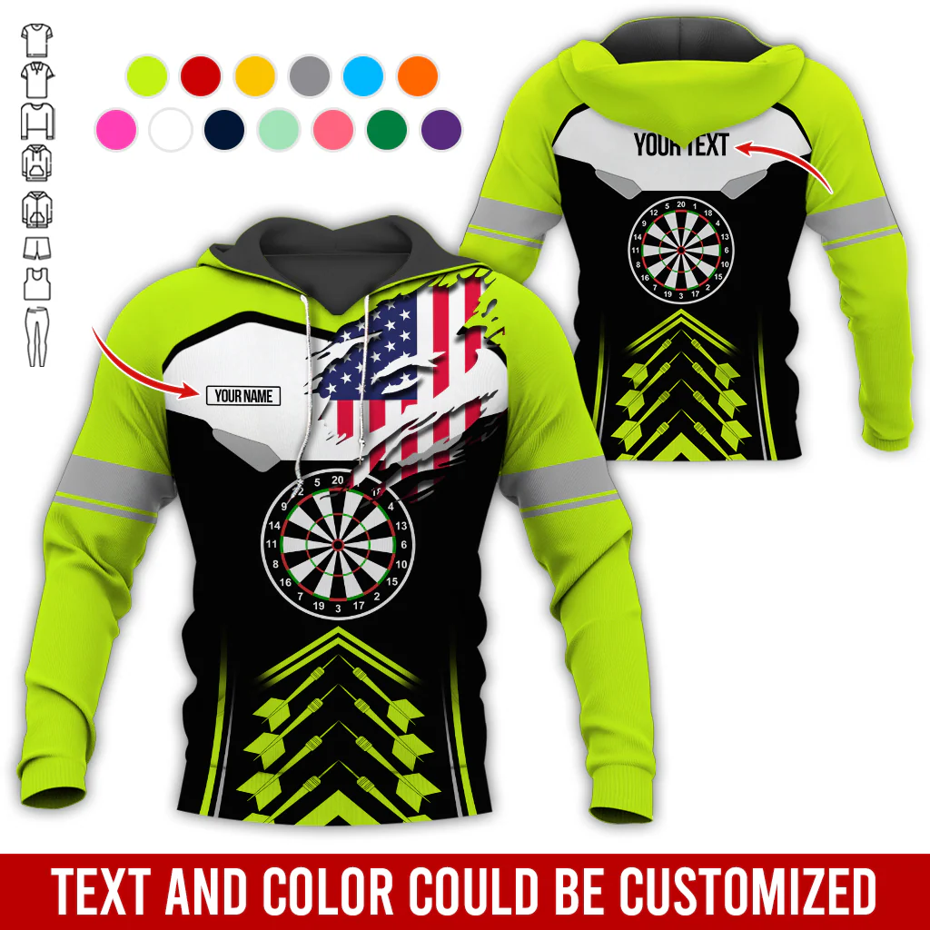 Personalized American Flag Darts Premium Hoodie, Customized Name & Text Darts Black & White Hoodie, Perfect Gift For Darts Lovers, Darts Player - Image 7