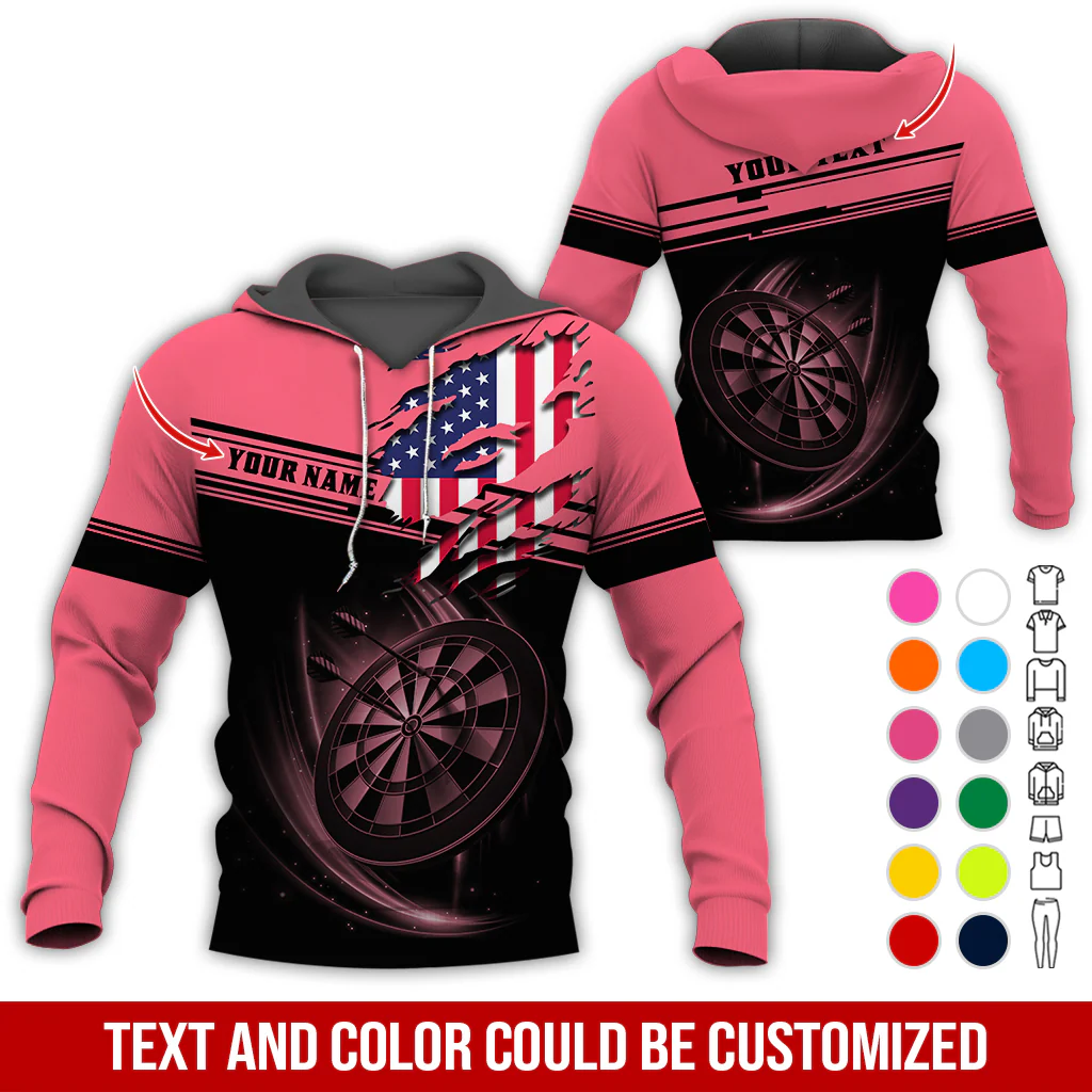 Personalized American Flag Darts Premium Hoodie ,Customized Name & Text Darts Premium Hoodie, Perfect Gift For Darts Lovers, Darts Player - Image 10