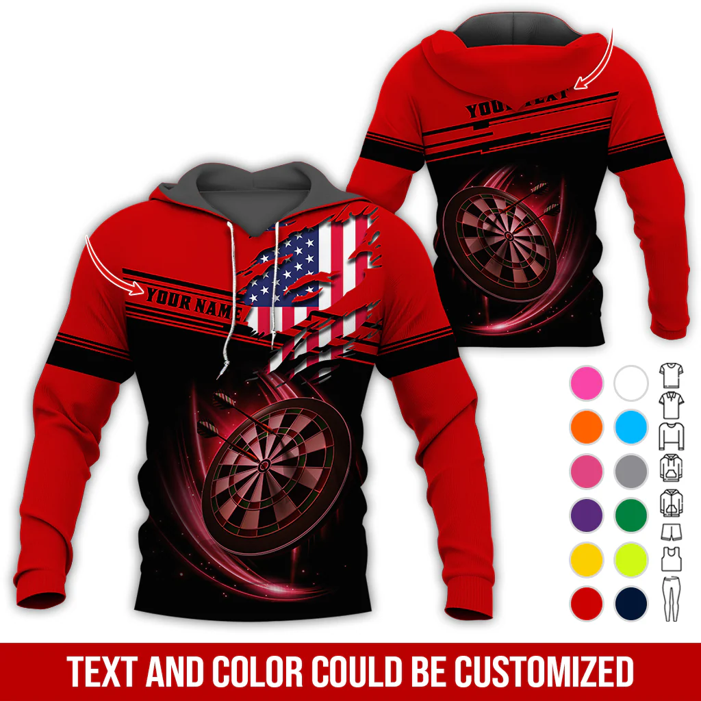 Personalized American Flag Darts Premium Hoodie ,Customized Name & Text Darts Premium Hoodie, Perfect Gift For Darts Lovers, Darts Player - Image 12