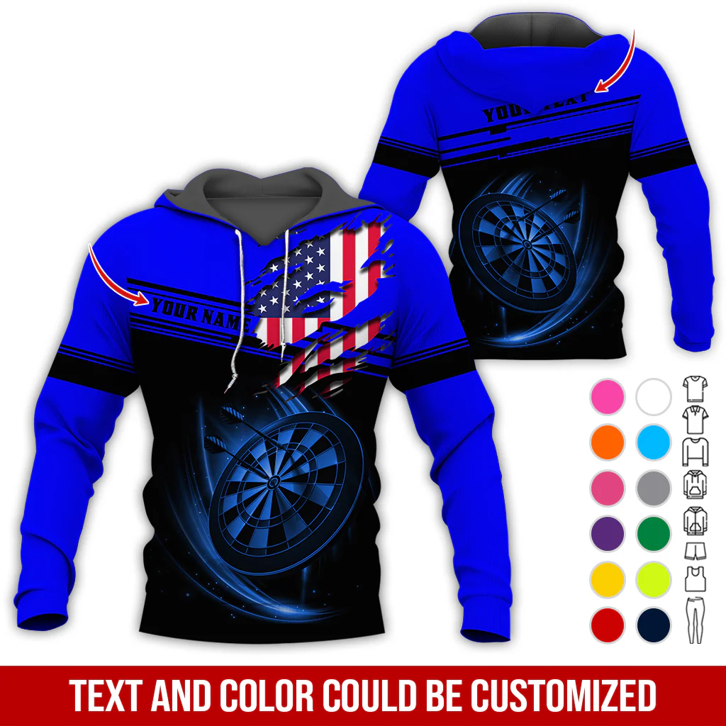 Personalized American Flag Darts Premium Hoodie ,Customized Name & Text Darts Premium Hoodie, Perfect Gift For Darts Lovers, Darts Player - Image 7