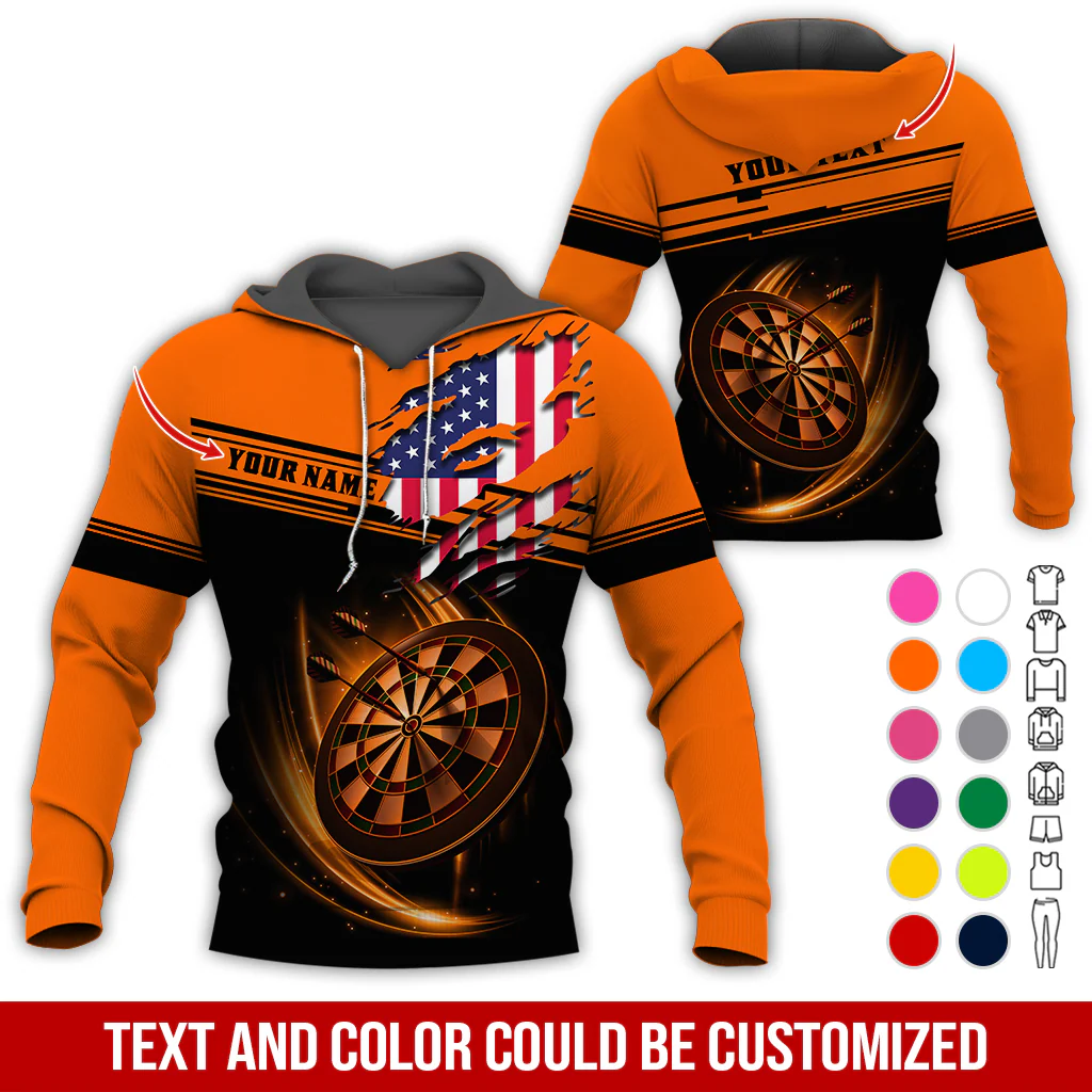 Personalized American Flag Darts Premium Hoodie ,Customized Name & Text Darts Premium Hoodie, Perfect Gift For Darts Lovers, Darts Player - Image 9