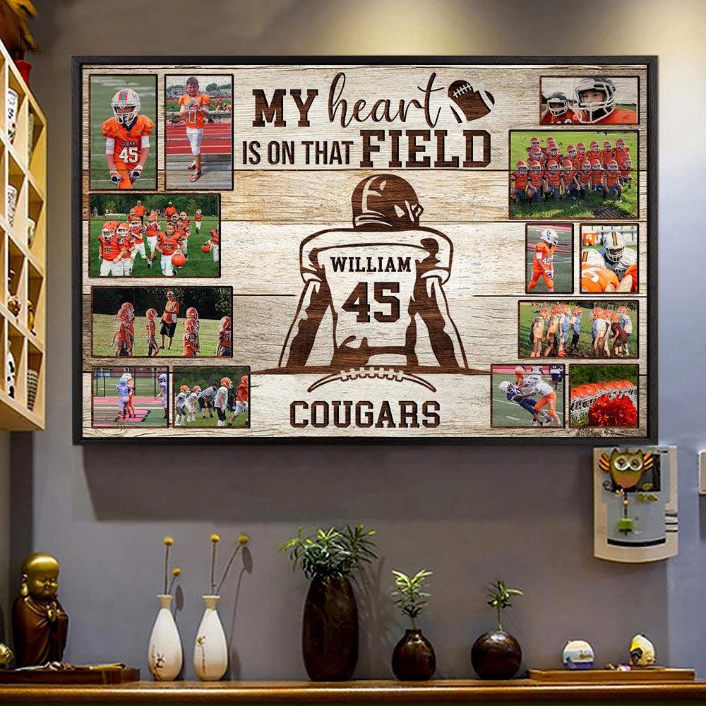 Personalized American Football Player Landscape Canvas - My Heart Is On That Field, Custom Photo, Name, Team Name Canvas For Friend, Family, Football Lover - Image 2