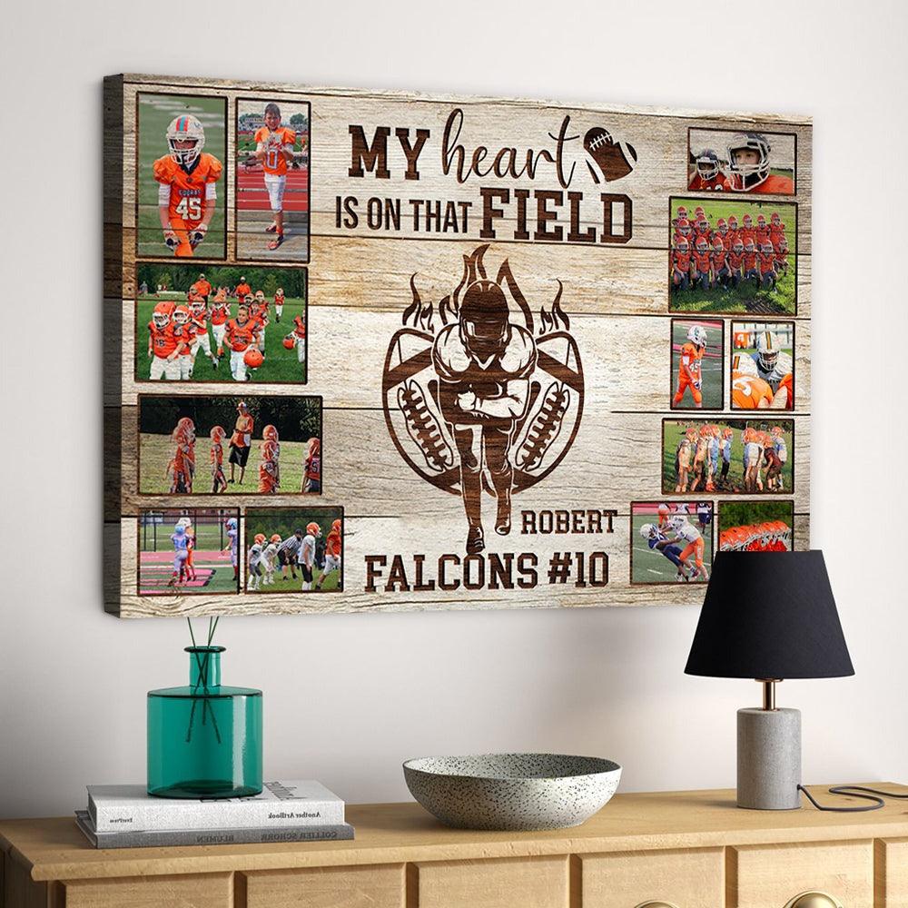 Personalized American Football Player Landscape Canvas - My Heart Is On That Field, Custom Photo, Name, Team Name Canvas For Friend, Family, Football Lover - Image 4