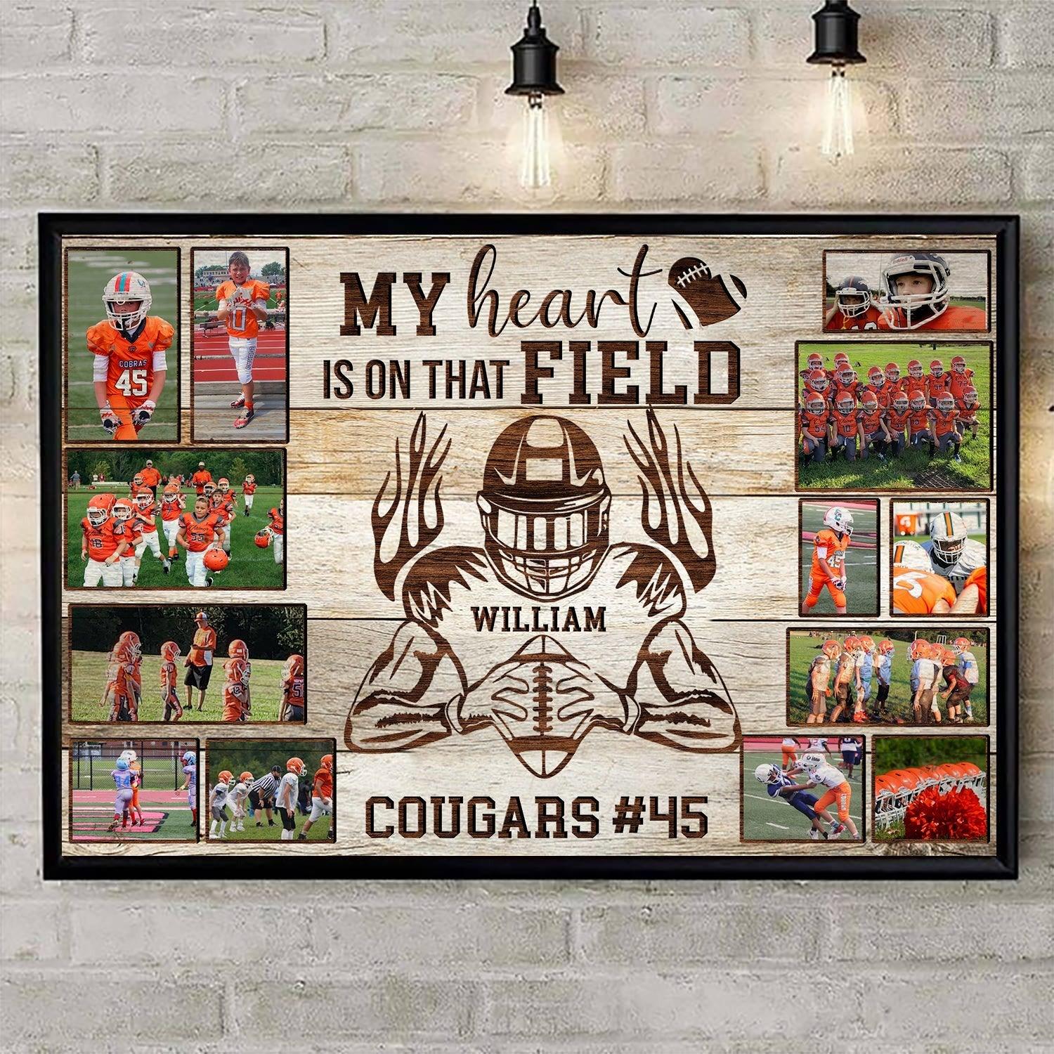 Personalized American Football Player Landscape Canvas - My Heart Is On That Field, Custom Photo, Name, Team Name Canvas For Friend, Family, Football Lover - Image 5