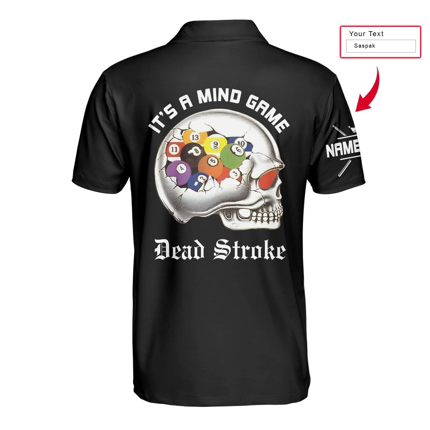 Personalized Argyle Pattern Skull Billiards Pool Men Polo Shirt, It's A Mind Game Dead Stroke Custom Polo Shirt, Best Gift For Billiards Lovers - Image 3