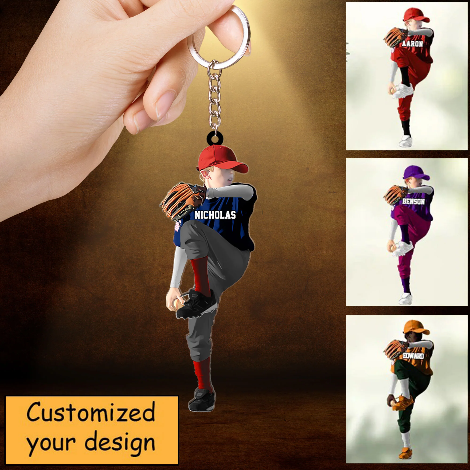 Personalized Baseball Boy Throwing The Ball Acrylic Keychain Gift For Baseball Lovers, Son, Baseball Fans - Image 2