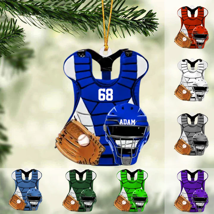 Personalized Baseball Catcher Chest Protector And Helmet Acrylic Christmas Tree Hanging Ornament - Gift For Baseball Lovers - Image 2