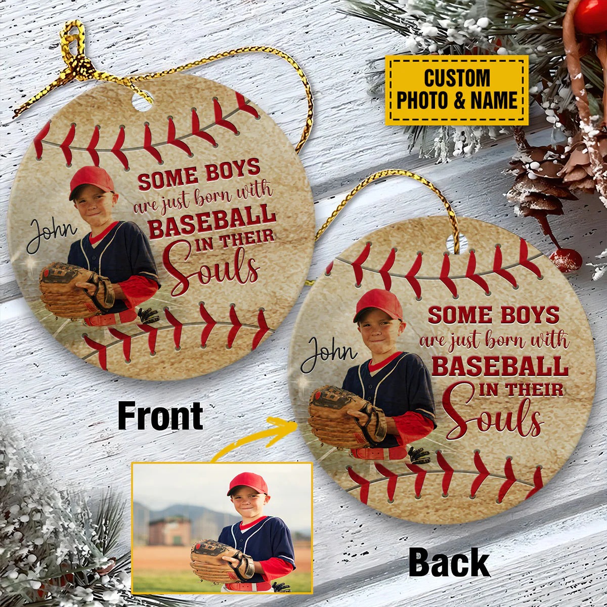 Personalized Baseball Ceramic Christmas Ornament - Some Boys Are Just Born With Baseball In Their Souls Ceramic Ornament For Baseball Lover - Image 3