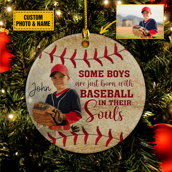 Personalized Baseball Ceramic Christmas Ornament - Some Boys Are Just Born With Baseball In Their Souls Ceramic Ornament For Baseball Lover - Image 4