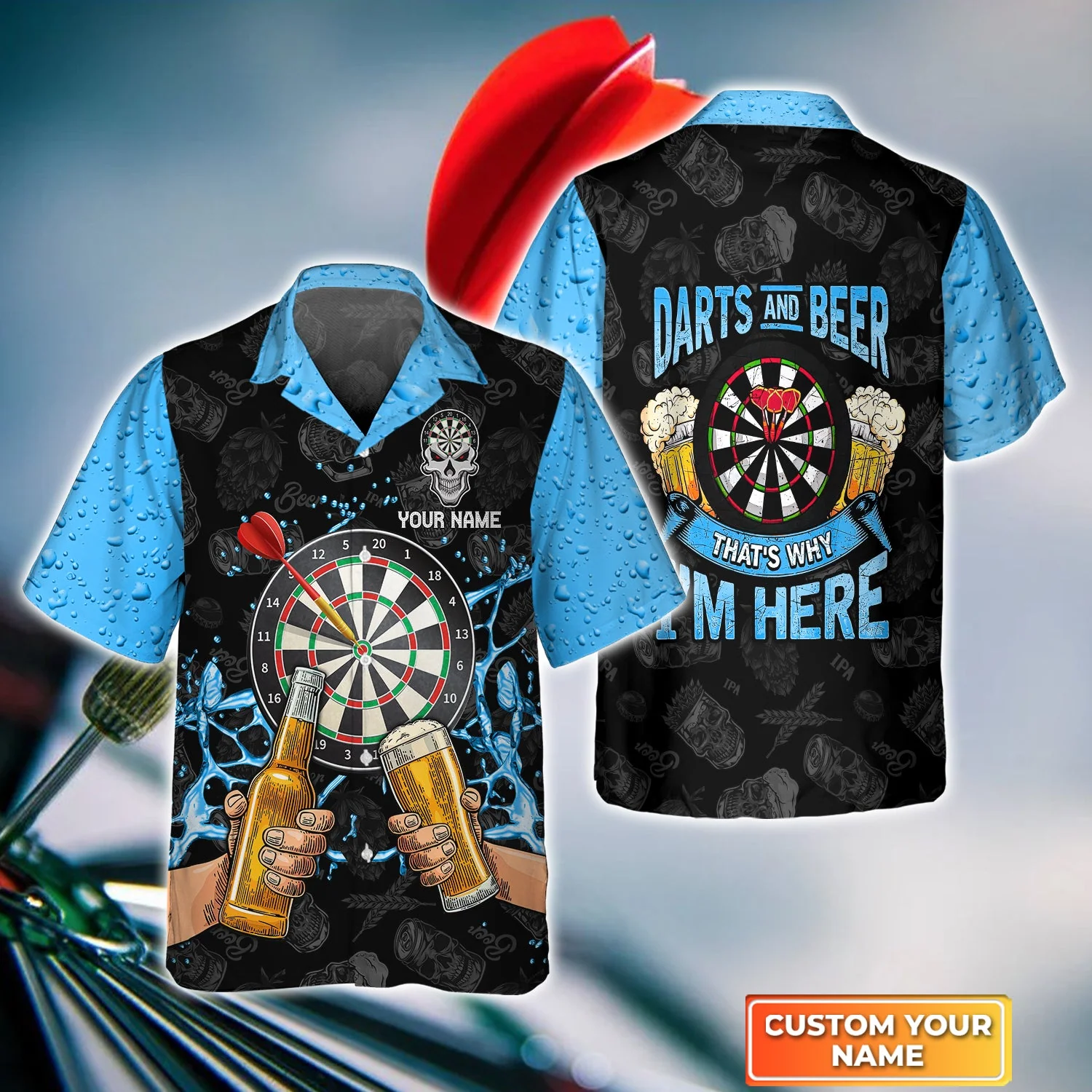 Personalized Beer & Darts Hawaiian Shirt - Custom Name Darts And Beer That's Why I'm Here Hawaiian Shirts For Darts Player, Darts Lovers - Image 2