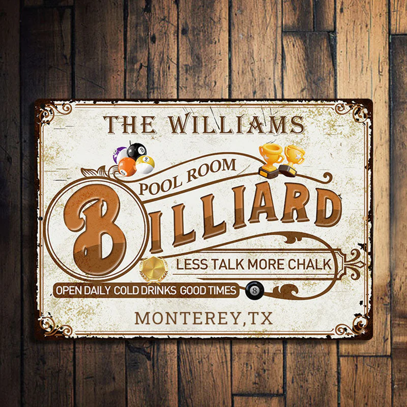 Personalized Billiard Pool Room Metal Signs - Less Talk More Chalk 8 Ball Pool Room Metal Signs Decoration - Image 4